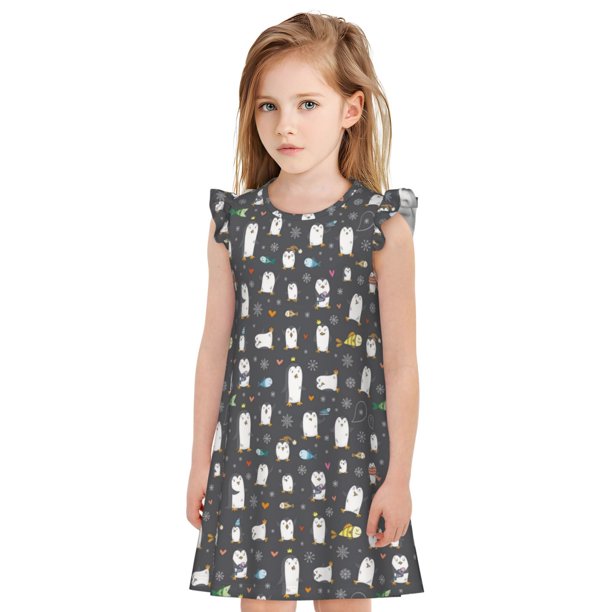 Balery Lovely Penguin Camisón de princesa para niñas, pijama de algodón con mangas abullonadas, suave y bonito.-Medium