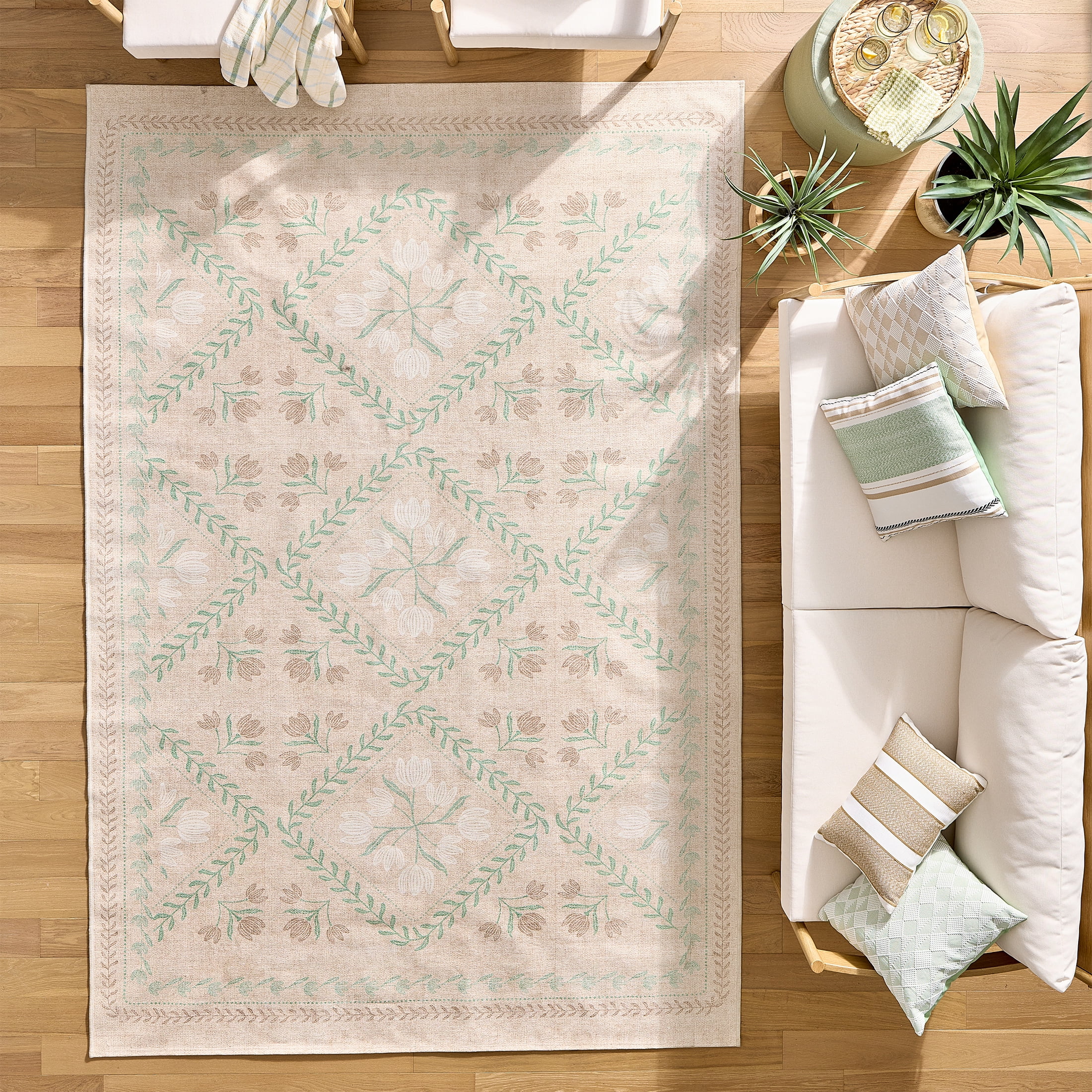 Better Homes & Gardens Neutral Soliel Floral 5' x 8' Area Rug for Living Room or Bedroom