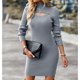 thumbnail image 3 of Vestido Slim Fit Medio Cuello Alto Bodycon Slim Fit Mangas Largas Vestido De Mujer Ahuecado Punto Elástico Para Mujer Gris L, 3 of 6