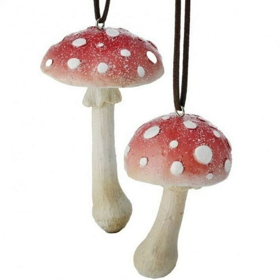 Set of 2 FROSTY MUSHROOM Christmas Ornaments by Regency