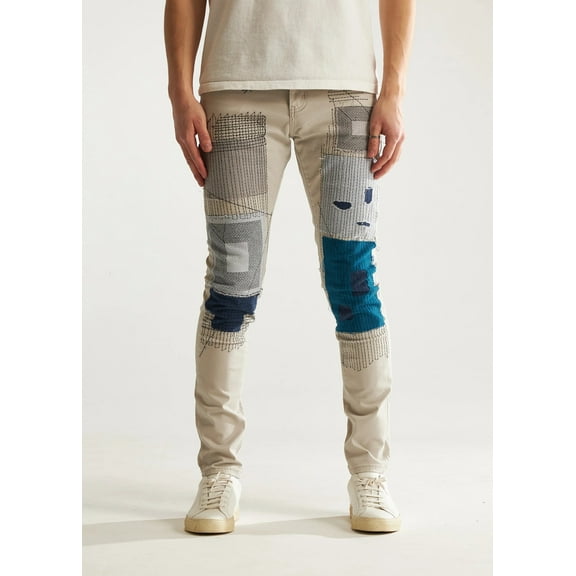 Embellish NYC Men's Arthur Repair Patchwork Distressed Skinny Fit Denim Jeans (28, Grey Wash)