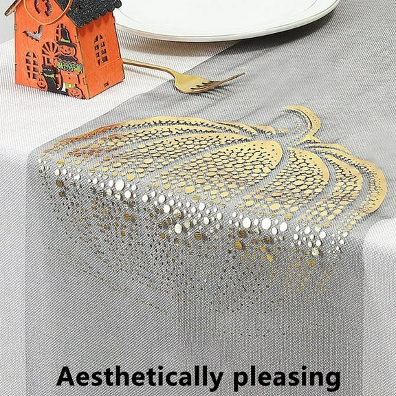 Thanksgiving Table Runner Pumpkin Print Dining Table Decor Polyester Tablecloth Holiday Dinner Setting - Fade Resistant Multi Holiday Use(Gold)