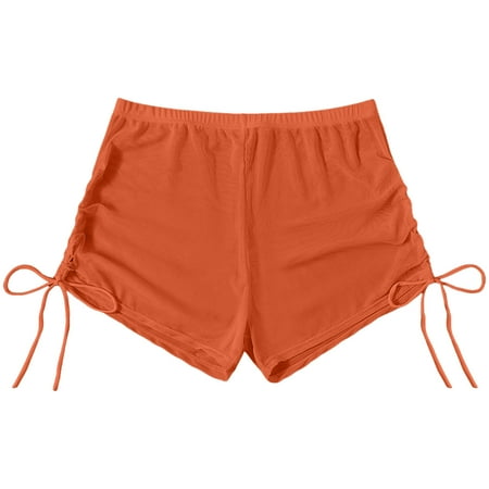 Ramiter Womens Swim Shorts High Women Bottoms Swim Bikini Waist Shorts Briefs Ruched Bottom Beach Swimwears Tankinis Set Orange XS