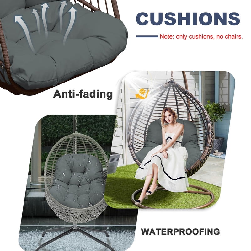 Outdoor Egg chair cushion replacement,Waterproof hanging hammock swing chair cushions,Papasan Rocking Chair pad for Patio Bedroom Porch Garden（Dark gray）