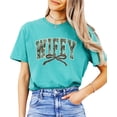 thumbnail image 4 of Wifey Camo Varsity Letter T-Shirt for Women - Coquette Bow Graphic Tee - Camouflage Wife Shirt Seafoam Shirt Adult Medium, 4 of 7