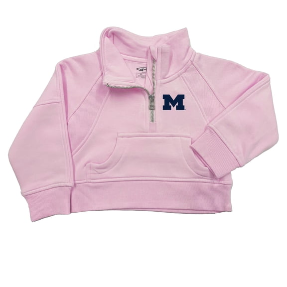 Girls Toddler Garb Pink Michigan Wolverines Cropped Dawn Funnel Neck Half-Zip Sweatshirt