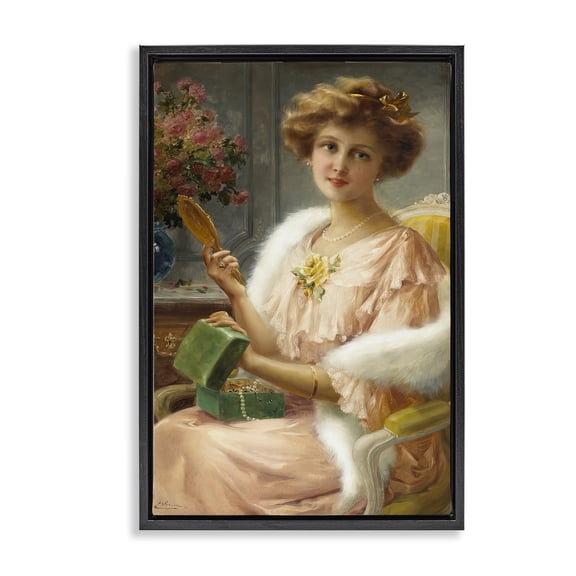 Stupell Industries Young Lady with Mirror Black Framed Floater Canvas Wall Art, design by Tina LeCour