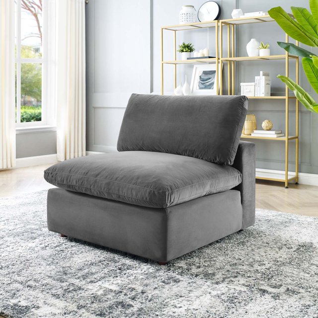 Modway Commix Fauteuil Sans Accoudoirs Surrempli en Velours de Performance Garni de Duvet, Gris