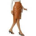 thumbnail image 4 of INSPIRE CHIC Women's' High Waist High Low Hem Belted Knot Button Decor Side Leather Skirt, 4 of 6
