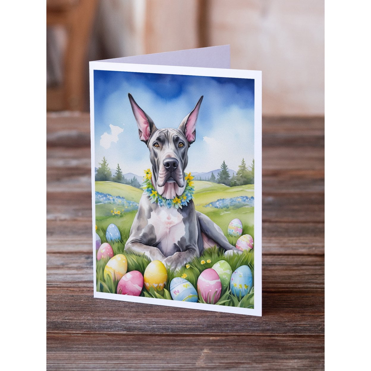 Great Dane Easter Egg Hunt Greeting Cards Pack of 8 7 in x 5 in