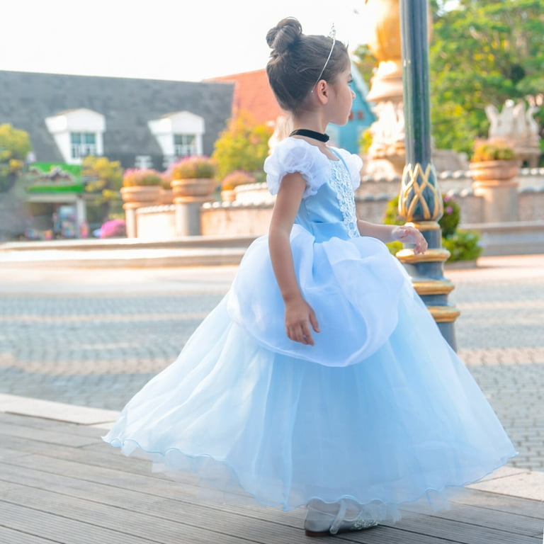 blue princess dress Girl Pageant Dress Little Girl Blue Puff Sleeve Birthday Princess Dres –  marryshe main image 1