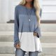 thumbnail image 5 of Guardurnaity Camiseta de mujer Top de algodón de color en contraste con cuello y manga larga Prendas para la parte del cuerpo azul vaquero 3XL, 5 of 5