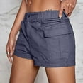 thumbnail image 6 of Women's High Waisted Stretchy Denim Bermuda Shorts Spring Summer Chic Button Front Relaxed Fit Elastic Waistband Solid Cargo Casual Summer Flowy Shorts with Pockets XS-XL, 6 of 9