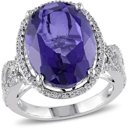 8-7/8 Carat T.G.W. Tanzanite, Quartz and White Topaz Sterling Silver Halo Cocktail Ring