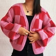 thumbnail image 6 of Women's Long Sleeve Oversized Sweater Checkered Cardigan Open Front Outerwear Tops, 6 of 7