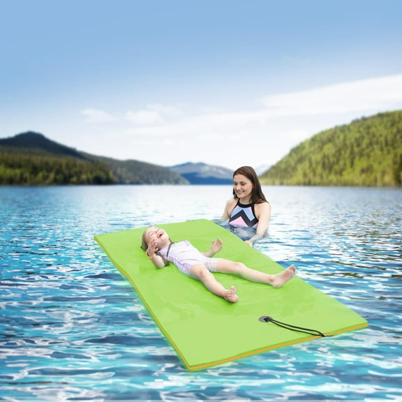 WARMOUNTS Lily Pad Floating Mat for 1 Person, 7 x 3 FT Floating Mat Holds 220 Lbs, 3-Layer Tear-Resistant XPE Foam Floating Water Mat for Water Recreation, Lake, Pool, River, Ocean, Boat (Green)