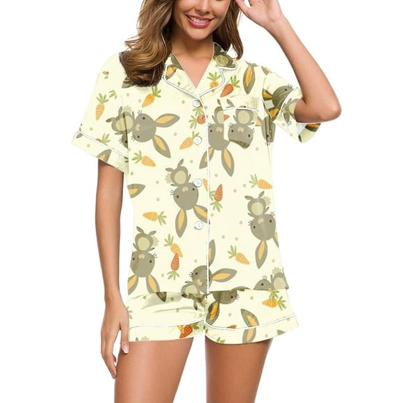 GDREDA Matching Pajama Set Women Pajamas Set 2 Piece Pants Set Plaid Feather Trim Long Sleeve Button Shirt Tops Pants Sleepwear Women Pajama Sets pyjamas Yellow,L