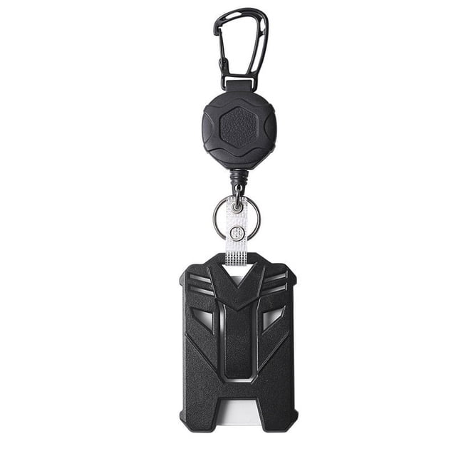 Porta credencial retráctil, llavero con mosquetón resistente, porta credencial táctico, negro