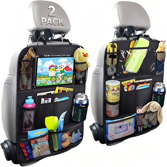 YMWVH Two Car Backseat Organizer Rear Seat Storage Bags with Nine Storage Pockets, Black - Suitable for Children & Adults on Trips