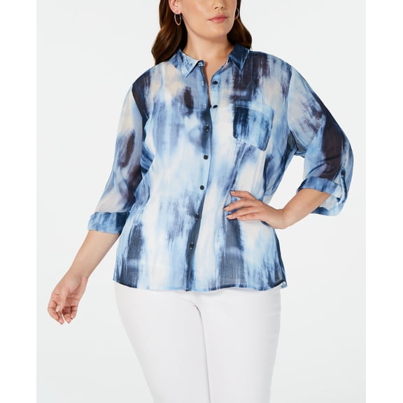 Tommy Hilfiger Plus Size Tie Dyed Shirt Sky Captain Multi 1X