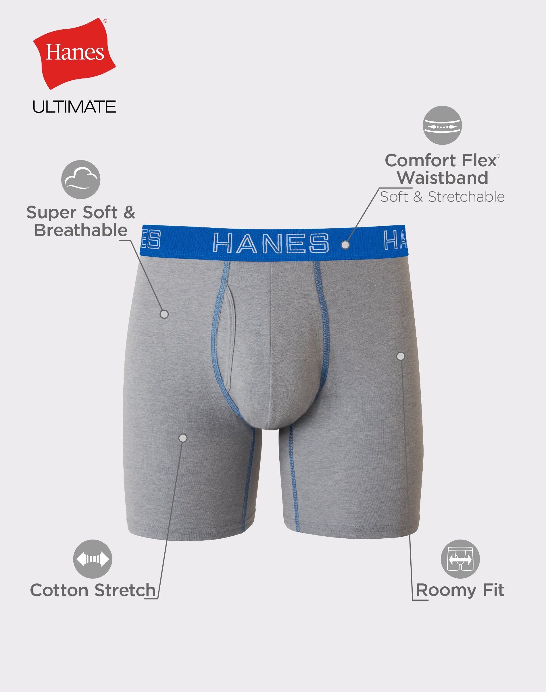 Hanes Ultimate Stretch Cotton Big Men’s Boxer Brief Underwear, Assorted ...