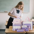 thumbnail image 2 of Weebloom 5Pcs School Backpack For Kids Boys Girls Cute Large Capacity School Bookbag 5 Piece Set Lightweight Travel Daypack Large Bookbag Elementary Middle High School Purple, 2 of 3