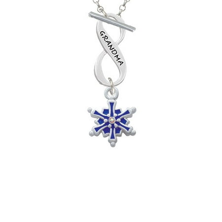 Blue Crystal Snowflake - 3-D Blue Snowflake with AB Crystal Grandma Infinity Toggle Chain Necklace