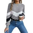 thumbnail image 3 of Womens Sweater Pullover Casual Long Sleeve Crewneck Color Block Pullover Knit Sweater for Women Grey L, 3 of 9