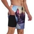 thumbnail image 2 of Yiaed Colorful Cloud Sleeping Cat Print Mens Swim Trunks Bathing Suit Compression Liner Beach Swim Shorts Swimwear Quick Dry Zipper Pocket No-Chafing Board Short-Medium, 2 of 6