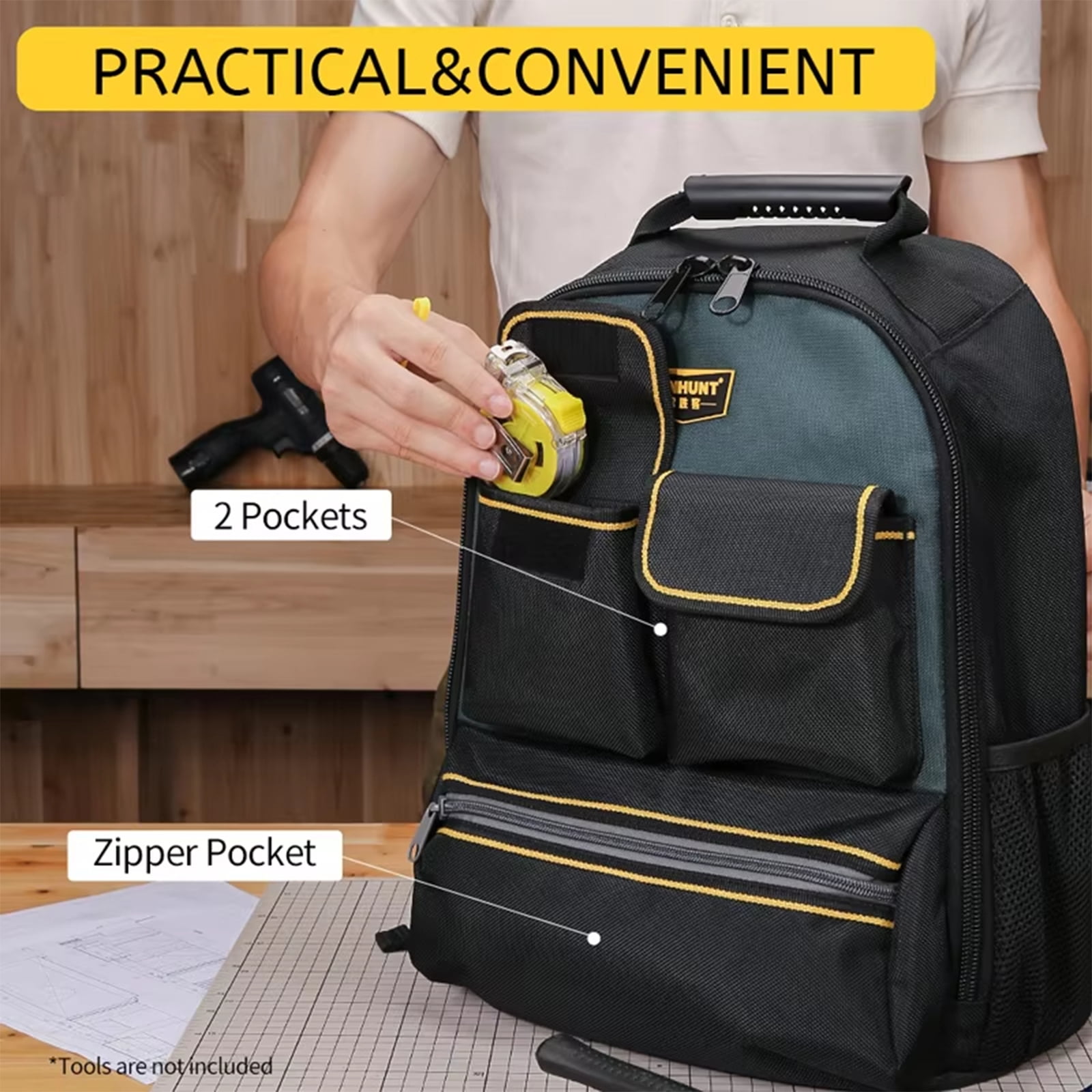 Electrician Backpack Large Tool Bag for Multi Tool Storage with Waterproof Oxford Fabric and Ergonomic Shoulder Straps