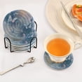thumbnail image 3 of 6 Pcs Drink Coasters with Holder 3.94in Woven Coasters for Drinks Blue Butterflies Flying Coaster Set for Protection Table, 3 of 7