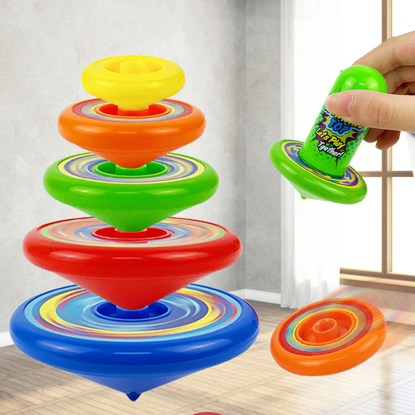 Anvazise Spinning Top Toy with Launcher Pocket-sized Multi-layer Rotating  Gyro Flying Toy Interactive Classic Toys Boys Girls Stacking Spinning Top  
