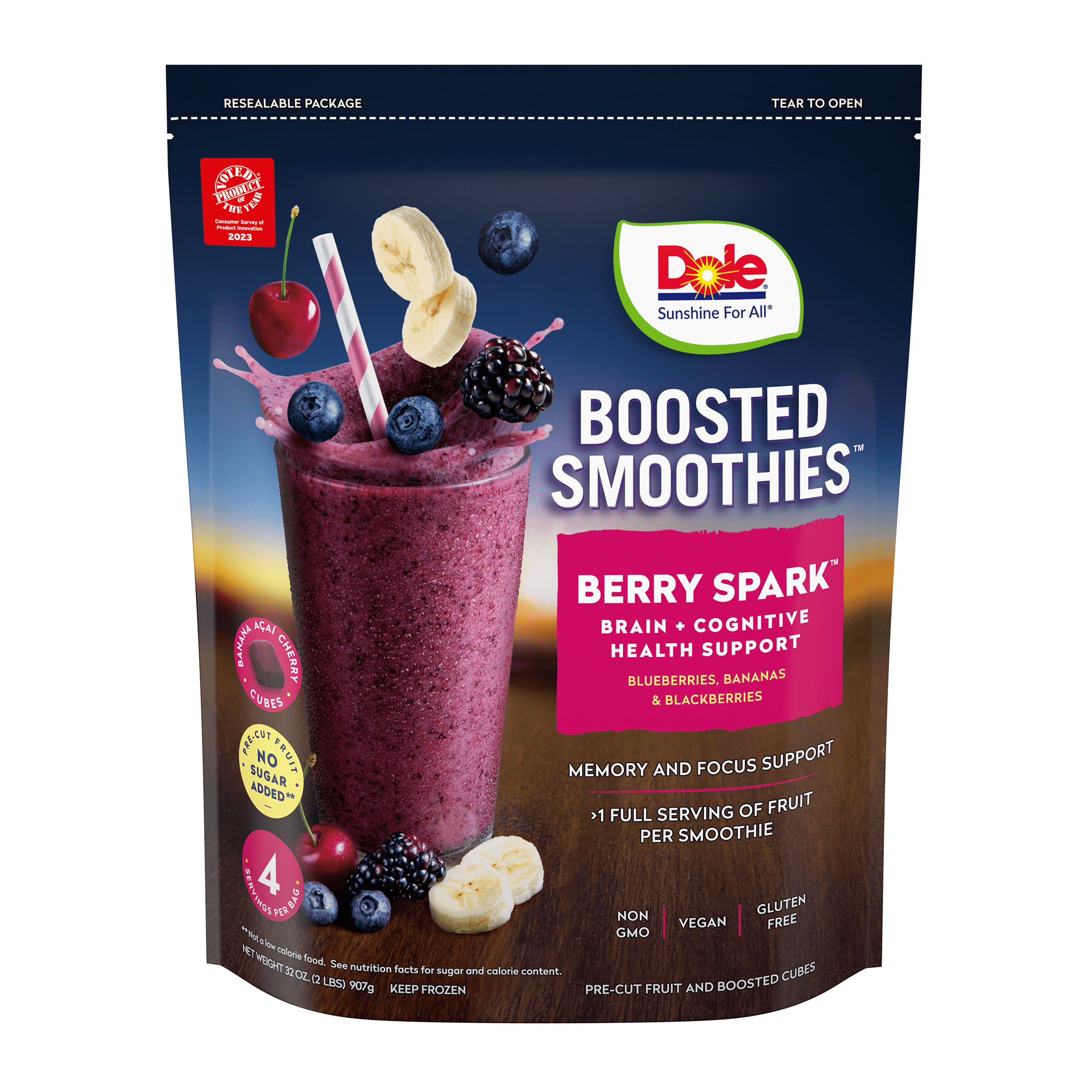 Dole Boosted Blends Frozen Berry Spark Smoothie Blend, 32 oz
