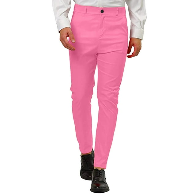 WEIYLL Men's Pants Male Business Suit Solid Color Button Large Size Comfortable Casual Pink Pant Size L