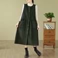 thumbnail image 5 of lcziwo Weekly Sale, Women's Corduroy Button Down Tank Dress Casual Crewneck Sleeveless Pinafore Dresses Over Knee Long Overall Dress with Pockets Army Green XXL, 5 of 6