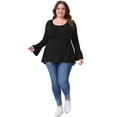 thumbnail image 3 of DARING DIVA Women's Plus Tops Crew Neck Bell High Low Hem Blouses 1X Black, 3 of 6