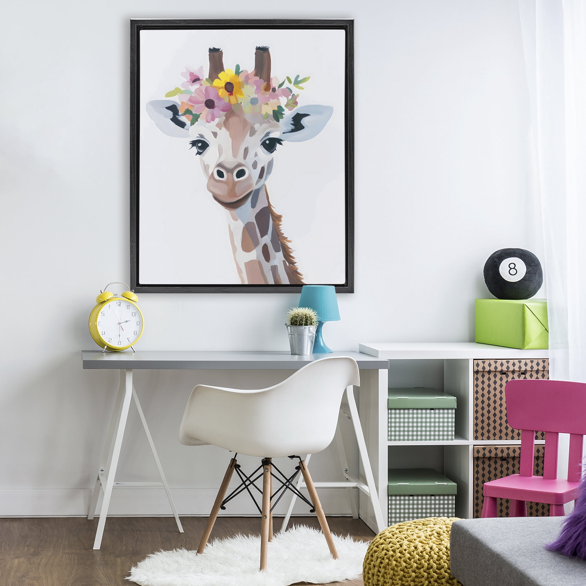 Stupell Industries Flower Crown Giraffe Black Framed Floater Canvas Wall Art, design by The Prints Vibe