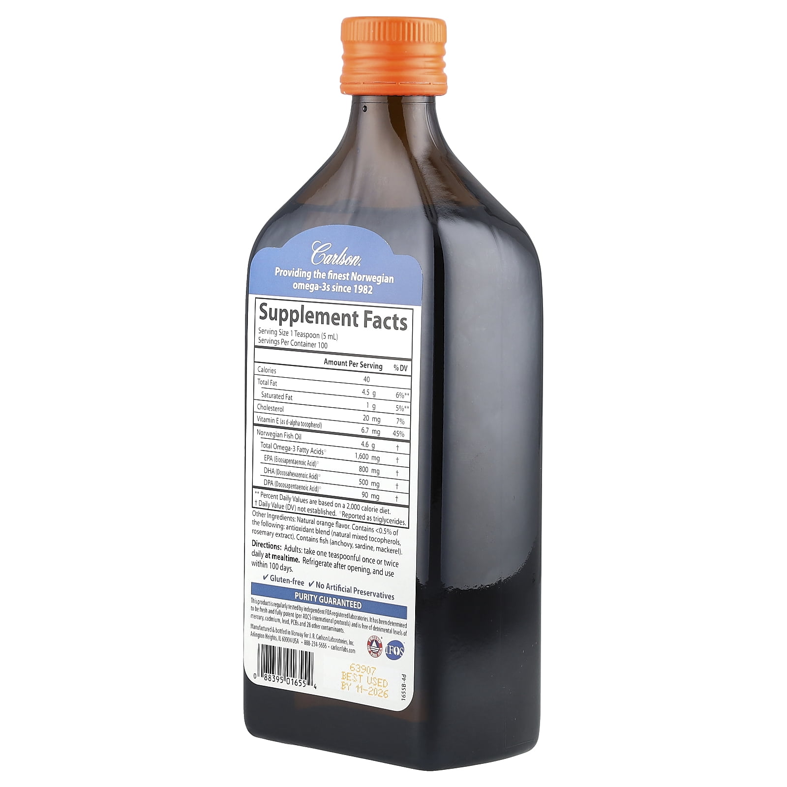 Carlson Labs The Very Finest Fish Oil Liquid, Orange, 16.9 oz.