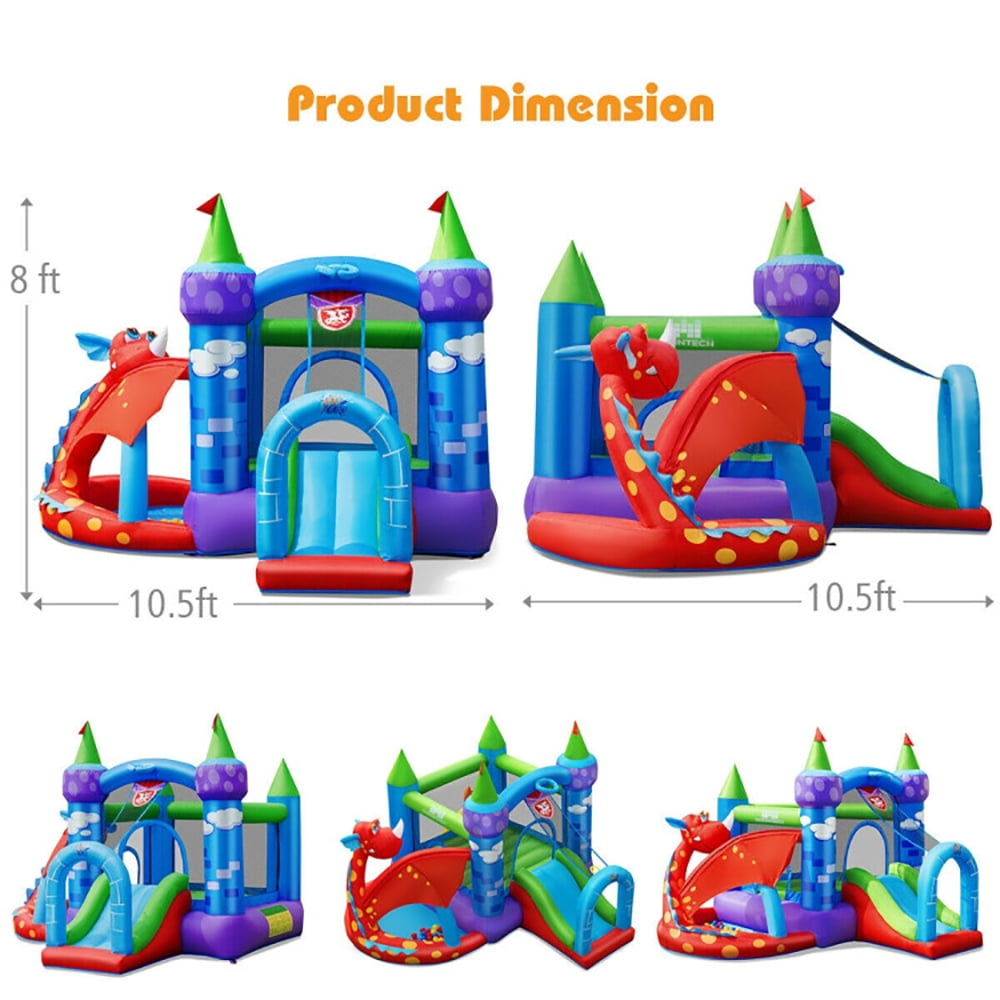 Aimee Lii Kids Inflatable Bounce House Dragon Jumping Slide Bouncer Castle with 740W Blower, Playhouse for Kids Outdoor