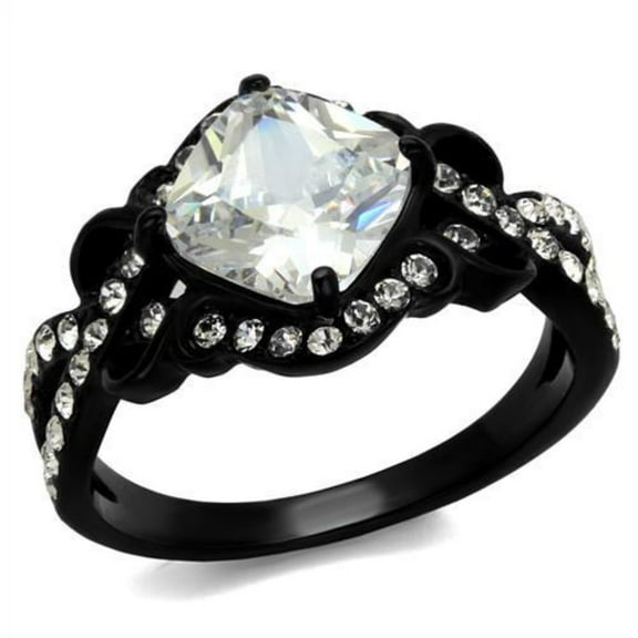 Women's Black Ion Plated Stainless Steel Engagement Ring with CZ Stones - Size 9 (Pack of 2)