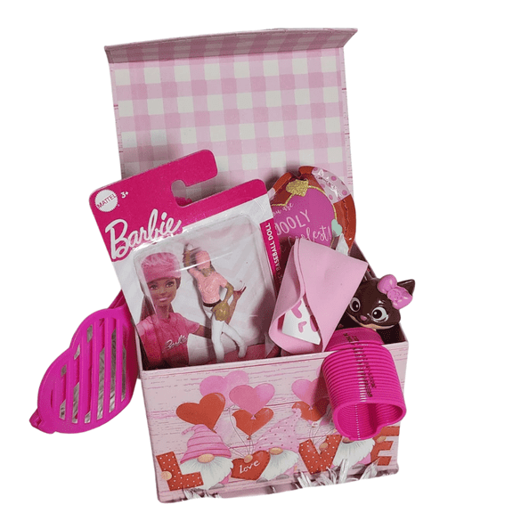 Happy African American Barbie Valentine's  Valentine Valentines Gift Basket Plush Stuffed Toy Candies Reusable Toy Bucket Kids Easter Spring Holiday Hearts Gift (Contents Vary)