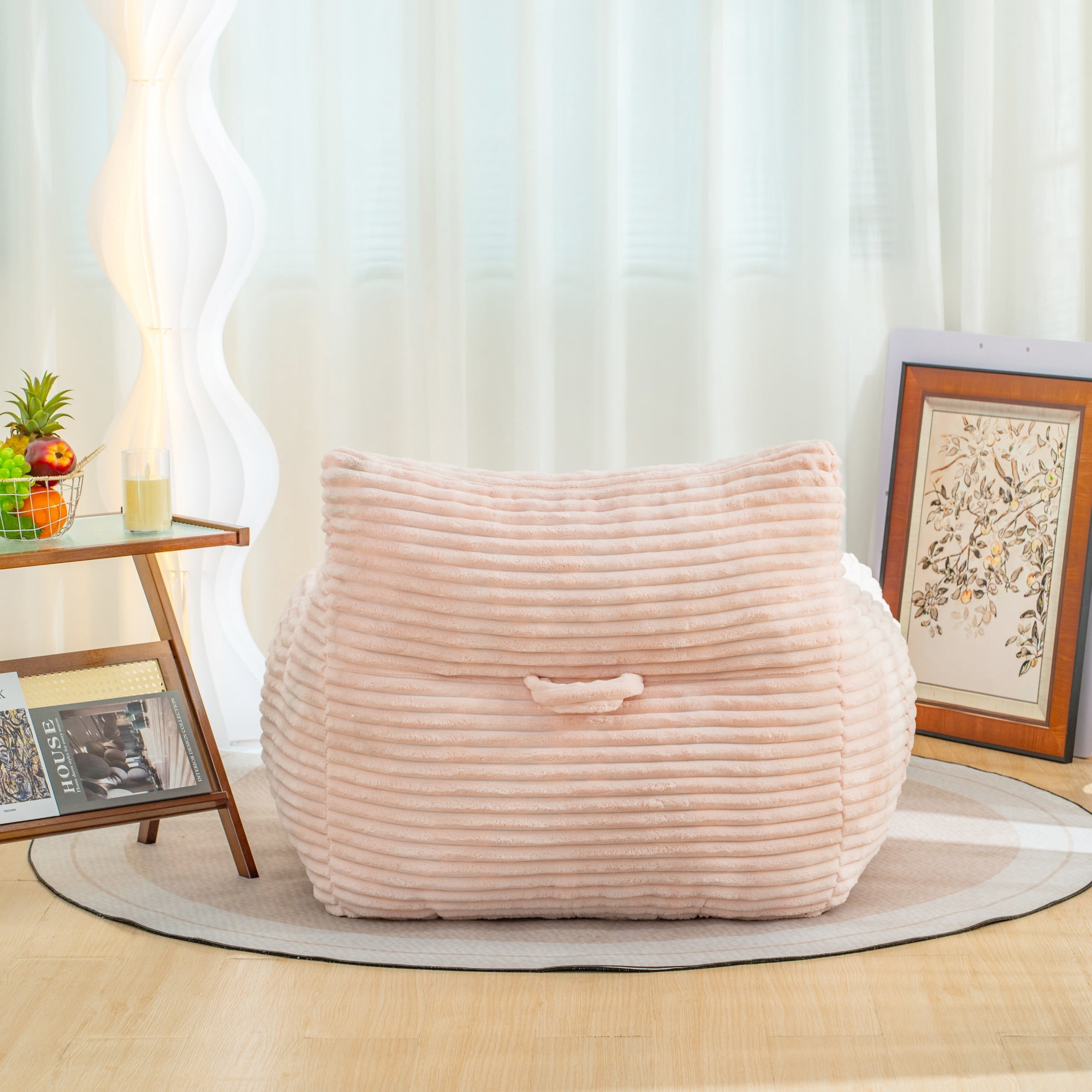 Oversized Bean Bag Chair for Adults with Armrests, Comfy Foam Lounge Sofa Chair for Living Room Bedroom Dorm, Pink