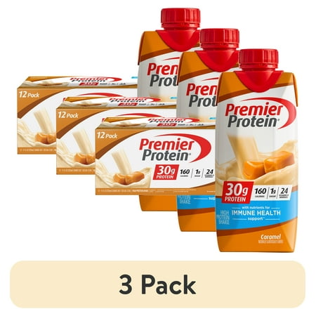 (3 pack) Premier Protein Shake, Caramel, 30g Protein, 11 fl oz, 12 Ct
