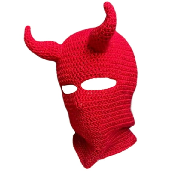 lanema Funny Knit Hat Beanies Warm Full Face Cover Devil Horn Balaclava Hat
