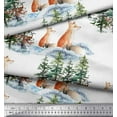thumbnail image 1 of Soimoi White Modal Satin Fabric Fox & Pine Tree Print Fabric by the Yard 42 Inch Wide, 1 of 5