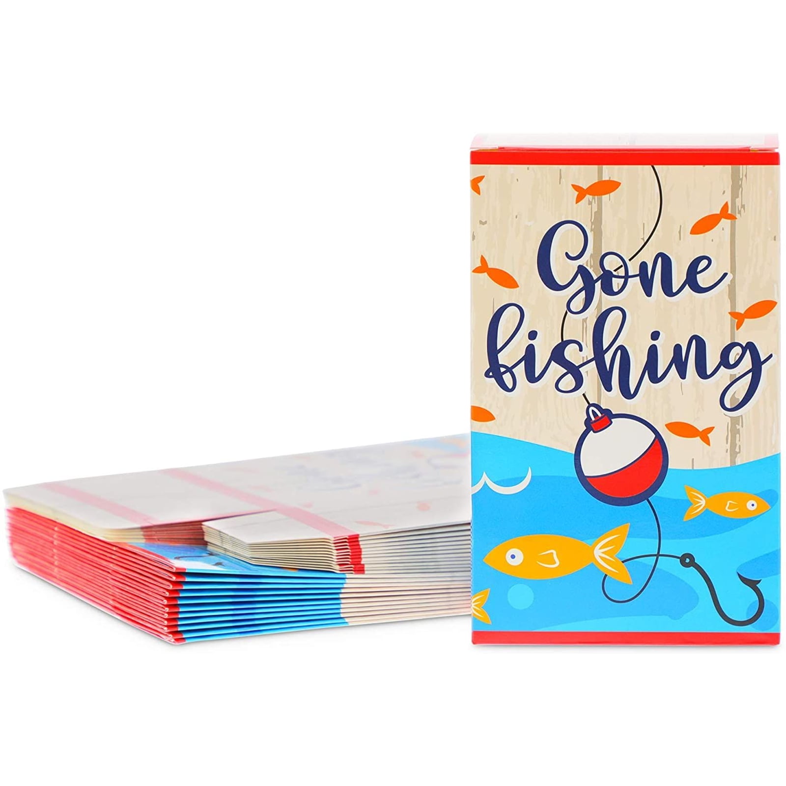 24 Pack Gone Fishing Paper Gift Boxes for Kids Boys 1st Birthday Party Favors, Baby Shower Treat & Goodie, 4 x 6.5 x 2.5 in