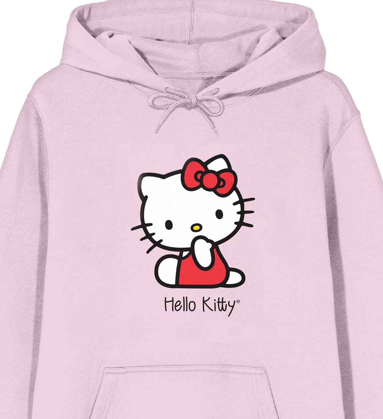 Hello Kitty Red Sitting Kitty Long Sleeve Cradle Pink Adult Hooded Sweatshirt-XL