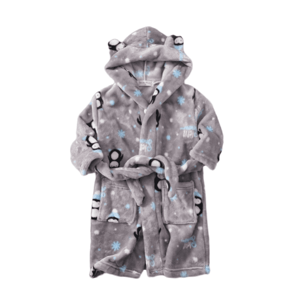 LYMAYTER Toddler Hooded Bathrobe for 1-12Y Kids Soft Premium Fuzzy Robes Teen Print Sleepwear Bathrobe