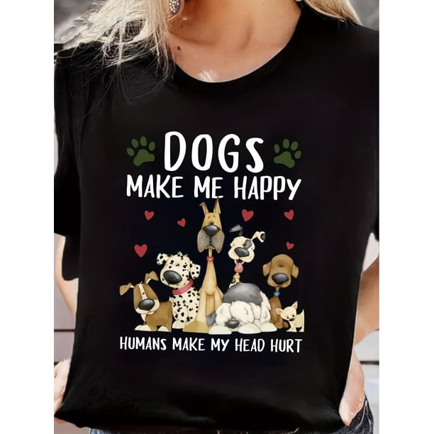 Seven Cartoon Puppy Printed Women's Fashion Simple Casual Round Neck Comfortable T-shirt for Outdoor Sports