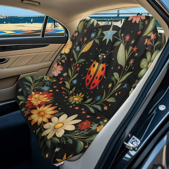 KUIFORTI Towel Seat Cover for Cars - Ultra Absorbent & Non-Slip Rear Bench Cover, Protects Against Sweat, Sand & Everyday Wear, Ladybug Flowers